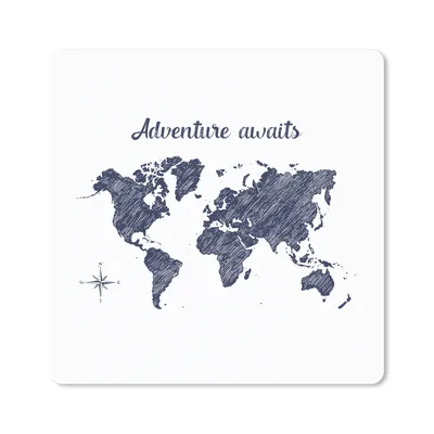 Produktbild von MuchoWow® Mauspad Mousepad Weltkarte - Zitat - Blau 20x20 cm - Mousepads - Maus Mat - Pad - Mausunterlage - Desk Mat - Bureauartikeln