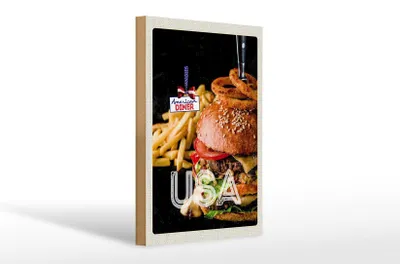 Produktbild von Holzschild Reise 20x30cm USA Burger Pommes Zwiebelringe essen