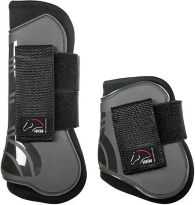 Produktbild von HKM Springgamaschen und Streichkappen 4er-Set Genua Grau/ Schwarz Pony