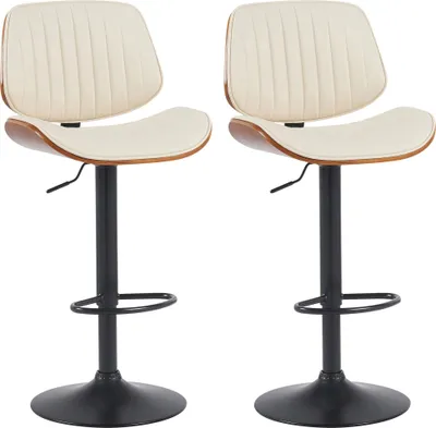 Productafbeelding van 2x Barstoel Clawson - Kunstleer, zwart frame - Notenhout/crème