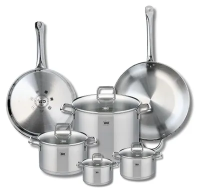 Produktbild von 6-teiliges Kochtopfset aus Edelstahl mit 2 Töpfen und 4 Saucenpfannen