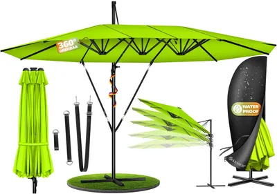 Produktbild von KESSER® Sonnenschirm Doppelsonnenschirm 4,6m x 2,7m | Ampelschirm Abdeckung & Windsicherung mit Kurbel & Ständer | Kurbelschirm Aluminium wasserabweisend | Neigbar Kippbar 360° Drehbar