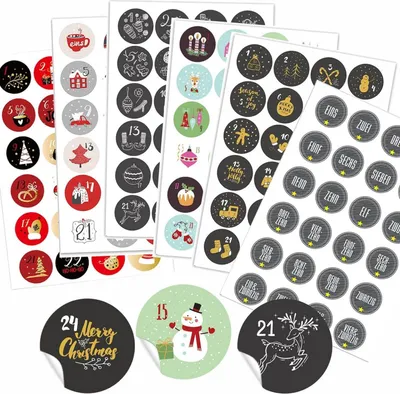 Produktbild von Adventskalender Zahlen Aufkleber 24 Sticker Weihnachten Basteln 40mm