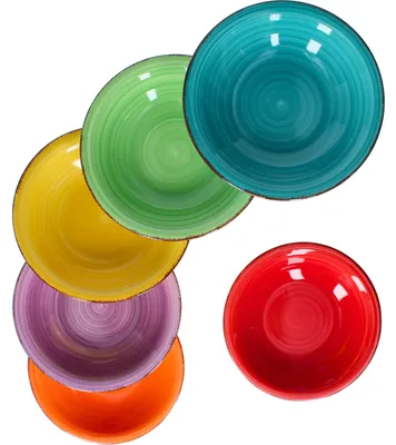 Produktbild von 6tlg Suppentellerset Uni bunt tiefe Essteller 750ml Servierplatte Tafel Salat Steingut ofentauglich