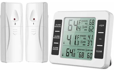 Produktbild von Kühlschrankthermometer, Kühlschrankthermometer mit Gefrierschrankalarm, kabelloses Innen- und Außenthermometer mit 2 Sensoren, MIN/MAX-Anzeige und Temperaturalarm, vernetztes Thermometer für Zuhause