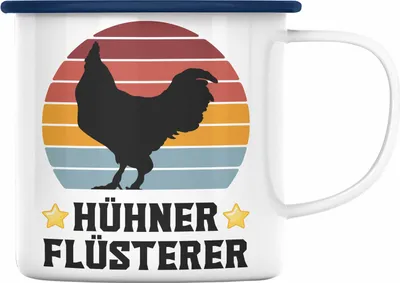 Produktbild von Trendation - Landwirt Spruch Geschenk Emaille Tasse Landwirtschaft Geschenke für Männer Traktor Spruch Emaille Emaille Tasse Hühner Flüsterer Bauer (Blau)