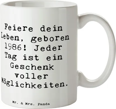 Produktbild von Mr. & Mrs. Panda Tasse Spruch 1986 Geburtstag - Weiß - Geschenk, Happy Birthday, Kaffeebecher, Keramiktasse, schöne, Alter, Erinnerungen, Motivtasse, Inspiration