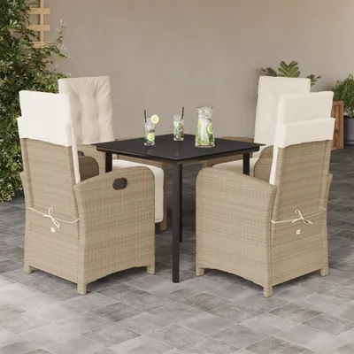 Produktbild von Design 5-tlg. Garten-Essgruppe mit Kissen Beige Poly Rattan, Gartenmöbel-Sets 2024 Neu