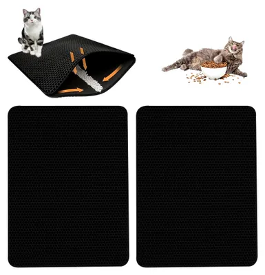 Produktbild von 2 Stück Katzenklo-Matte, 45x30 cm, Doppellagige Wabenmatte für Katzenstreu, Leicht zu reinigende Unterlage für Katzenklo, Schwarze Katzenstreu-Matte
