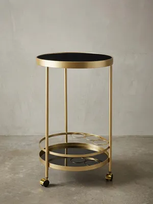 Produktbild von Goldener Servierwagen mit Retro-Charme und Schwarzem Sicherheitsglas. 45x45x76 cm | Kadima Design
