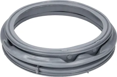 A gray rubber washing machine door seal is shown against a white background.