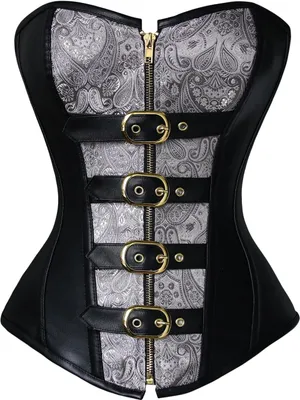 Zdjęcie produktu dla Steampunkowy gorset bez kości Charmian w kolorze spiralnej stali damskiej. Rozmiar XXL