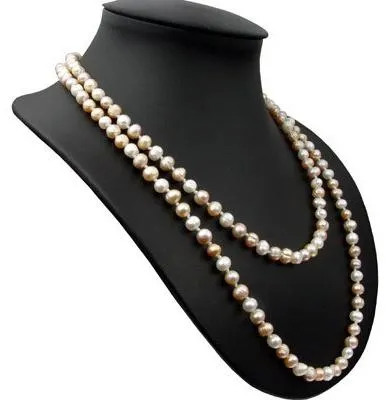Produktbild von Lange Kette aus Perlen Süßwasserperlen multicolor weiß rosa violett endlos Perlenkette für Damen