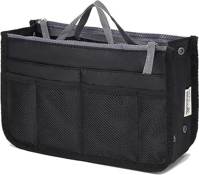 Immagine prodotto di Borsa da viaggio con 13 scomparti, sacchetto rimovibile e chiusura a scatto - Borsa da viaggio tote da donna - Ideale come borsa per pannolini o beauty case - Nera con manico