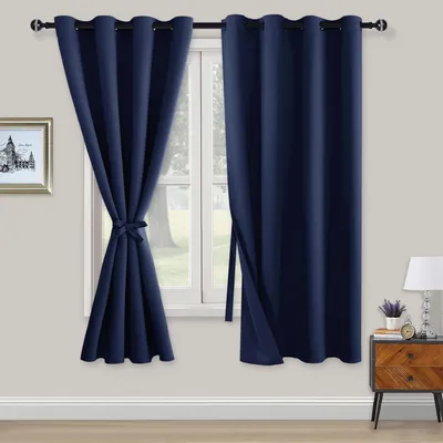 Obrázek produktu pro Solidchoice - Zatemňovací závěsy černé barvy s oky, 2 kusy, rozměry 175 x 140 cm, modrá barva