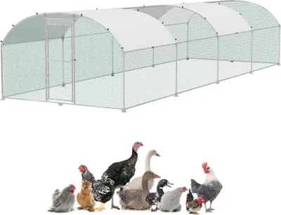 Image de FIVMEN Poulailler 3x8 m Cage à poules Enclos extérieur Poulailler en tubes galvanisés Poulailler Enclos extérieur avec porte verrouillable et toit en dôme pour poules, lapins, volailles et petits animaux