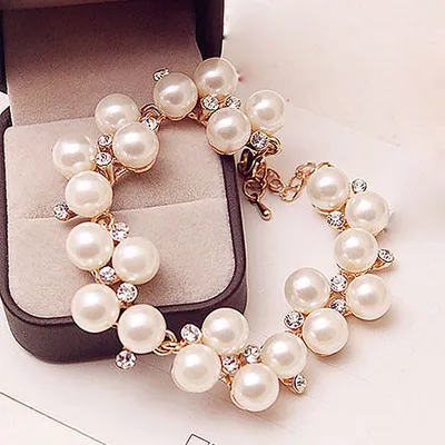 Produktbild von Frauen Mode Faux Perle Strass Armband Armreif Schmuck Charme Weihnachten Geschenk