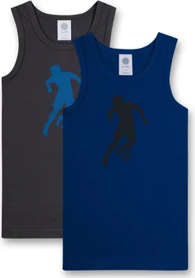 Produktbild von Sanetta Jungen Shirts 2er Pack - Unterwäsche, Unterhemden, Baumwolle, Fußball Blau/Grau 092
