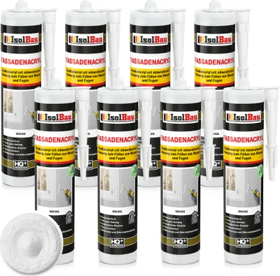 Produktbild von Isolbau Fassaden-Acryl - 8 x 300 ml Acryl-Dichtstoff mit Körnung zum Füllen von Rissen & Fugen im Innen- & Außenbereich - Weiß