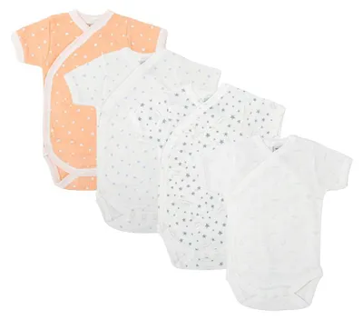 Produktbild von BABIDU | 4er-Pack Baby Wickelbody Kurzarm – 100% Baumwolle, weich & atmungsaktiv