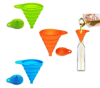 Obrázok produktu pre Skladací silikónový lievik, 3 kusy, do kuchyne, na tekutiny, olej, pivo (veľký). Bez BPA, odolný voči teplu