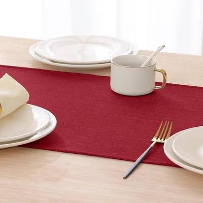 Productafbeelding van Smiry Tafelloper met linnenlook, lotuseffect 40 x 300 cm, afwasbaar, waterafstotend, modern, decoratie voor keuken, feestjes, rood