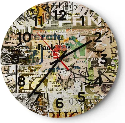 Produktbild von Wanduhr - Rund - Glasuhr - Graffiti modern - 30x30cm - Schleichendes Uhrwerk - Lautlos - zum Aufhängen bereit - Dekoration Modern - Wanddekoration aus Glas - C4AR30x30-3520