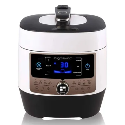 Produktbild von Aigostar Panda 30HGZ - Multikocher 5,5L Nonstick-Kochtopf mit LED-Panel und Timer, 14 Kochprogramme (Reiskocher, Slow Cooker, Schnellkochtopf, Fritteuse etc.), 1000 W, Weiß