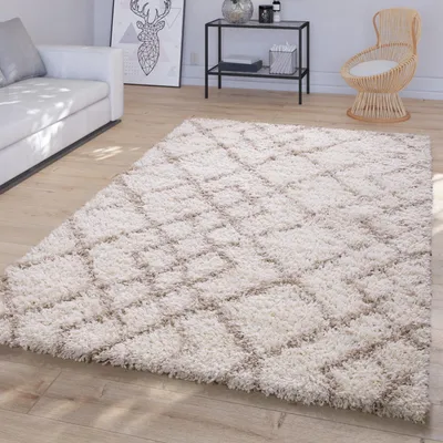 Produktbild von TT Home Wohnzimmerteppich Hochflor Langflor Skandinavisches Design Mit Abstrakten Rauten Größe 80 cm Rund
