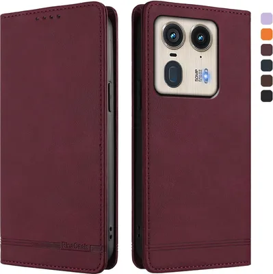 Obrázek produktu pro Pouzdro pro Motorola Edge 50 Ultra, retroPolyuretankožené flip pouzdro s stojánkem a přihrádkami na karty Červený