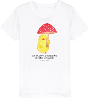 Produktbild von Mr. & Mrs. Panda Kleinkinder T-Shirt Küken Fliegenpilz 9-11 Jahre (134/146) - Weiß - Geschenk, Glückspilz, Kinder Öko, Teenager, Jungen, Kindershirt, Ostern, Ostergrüße