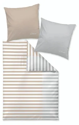 Produktbild von Satin-Wende-Bettwäsche - 135 x 200 cm - Beige - Grau - Weiß - Baumwolle - mit Reißverschluss