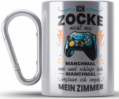 Produktbild von Trendation - Lustige Gamer Edelstahl Tasse Karabiner Ich Zocke Nicht Nur Geschenk Zocker Lustiger Spruch Geschenkidee Jungs (Silber)