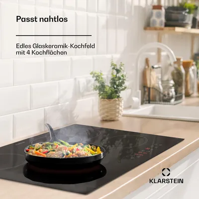 Produktbild von Klarstein Glaskeramik Kochfeld, Einbau-Kochfeld mit 4 Platten, 6500 W Elektro Kochfeld zum Kochen, Modernes Glaskeramikkochfeld, Glaskeramik Herdplatte mit 4 Kochfelder, Einbau Elektro Kochfeld