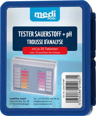 Produktbild von mediPOOL Tester Sauerstoff/pH mit 2x 20 Tabletten, Testtabletten, Testgerät, Wassertester