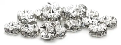 Produktbild von Vintageparts Zwischenperle Messing silberfarben Strass 6 mm, 20 Stück