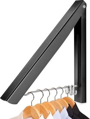 Produktbild von Kleiderhaken Wand Klappbar, Aluminium Kleiderbügel Kleiderlüfter Wandgarderobe Kleiderständer Haken Halter für Schlafzimmer, Badezimmer, Balkon (Schwarz,1)