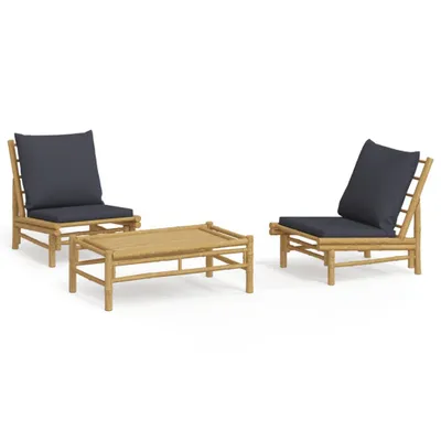 Obrázok produktu pre vidaXL 3-dielna záhradná súprava s tmavosivými vankúšmi Bamboo
