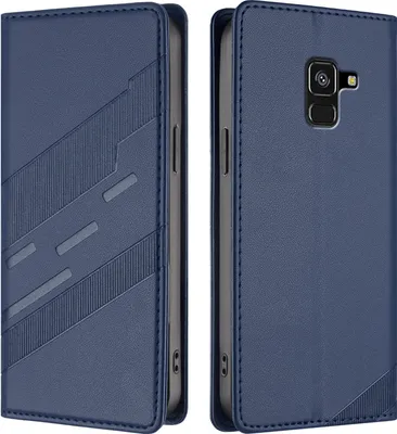 Produktbild von Hülle für Samsung Galaxy A8 2018, Kunstleder Brieftaschen Handyhülle mit Kartenfach und Standfunktion Blau