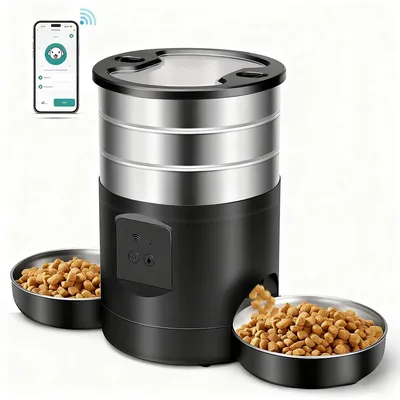 Produktbild von Automatischer Futterspender, 304 intelligenter Futterspender aus Edelstahl, 4,5 Liter, intelligente WLAN-Steuerung, geeignet für Hunde und Katzen