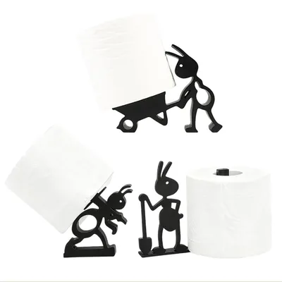 Produktbild von 3er Set Toilettenpapierhalter – Lustiger 3D Ameisen-Design Rollenhalter, Freistehend, Schwarz, Für Badezimmer, 3 Stück