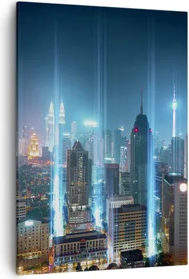 Produktbild von Bild auf Leinwand - Leinwandbild - Einteilig - Stadt Nacht Straße - 50x70cm - Wand Bild - Wanddeko - Wandbilder - Leinwanddruck - Wanddekoration - Leinwand bilder - Wandbild - PA50x70-3903