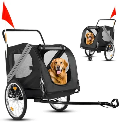 Zdjęcie produktu dla Przyczepka rowerowa dla psów - wózek dla psów - bezpieczny transport psa - konstrukcja 2 w 1 - do 35 kg - ciemnoszary