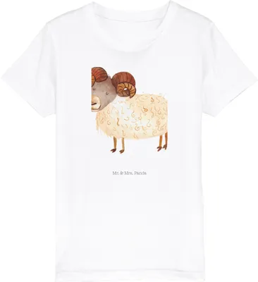 Produktbild von Mr. & Mrs. Panda Kleinkinder T-Shirt Sternzeichen Widder 9-11 Jahre (134/146) - Weiß - Geschenk, Kindershirt, Bio Kinder, Bock, Schafbock, Teenager, Geburtstag April, Öko