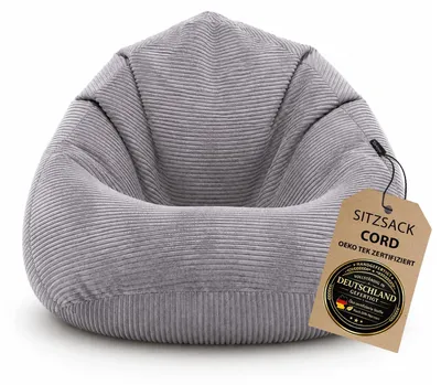 Produktbild von BuBiBag Cord Sitzsack Kinder Jugendliche Erwachsene – Gaming Bean Bag Cord Sessel, EPS-Füllung, Möbelcord, in Berlin genäht | 12 Farben Hellgrau-XL