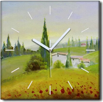Produktbild von Coloray Uhr auf Leinwand 30x30 cm Wand Uhr Dekoration Wohnzimmer Segeltuch weiße Zeiger -Sommerbaumlandschaft.
