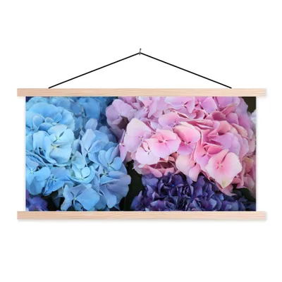 Produktbild von MuchoWow® Textilposter Blumen - Strauch - Hortensie - Botanisch 120x60 cm mit holzfarbenen Rahmen - Klemmleiste