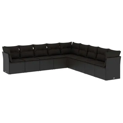 Produktbild von vidaXL 9-tlg. Garten-Sofagarnitur mit Kissen Schwarz Poly Rattan