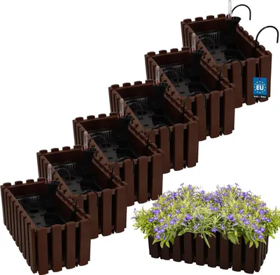 Immagine prodotto di KOTARBAU® 6 pz Fioriera da Esterno Vaso per Piante Autoirrigante 38 x 18 x 16 cm Marrone Fioriera da Balcone Vaso Rettangolare da Esterno in Plastica