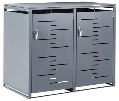 Produktbild von BELIANI Mülltonnenbox Dunkelgrau Stahl Abschließbar für 2 Tonnen 240 Liter mit Tür Deckelhalter Kette Gasdruckfeder Modern Doppel-Mülltonnenabdeckung